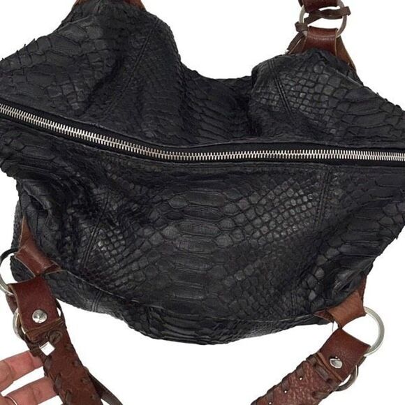 Pauric Sweeney Womens Leather Phyton Braided Shoulder Bag Black Brown Medium - Picture 3 of 9